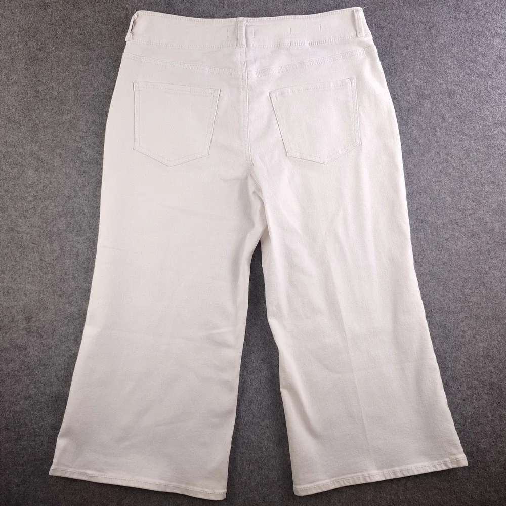 NYDJ Jeans 10p Petite White Cool Embrace Wide Leg 32x20 High Rise Denim